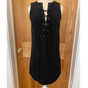 Black Shift Dress with Lace Up Front